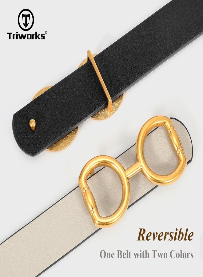 TRIWORKS Women Reversible Leather Belt for Jeans Pants,Fashion Gold Buckle Ladies Dress Belt - Image 4